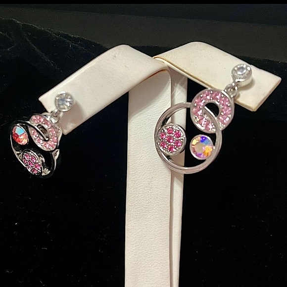 GIVENCHY Multi-Circular Pink Swarovski Crystal Drop Pierced Earrings! - Picture 5 of 7